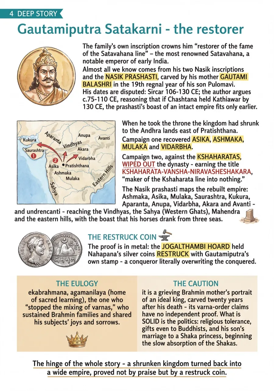 BLOOM APPSC illustrated AP History visual notes page — Gautamiputra Satakarni