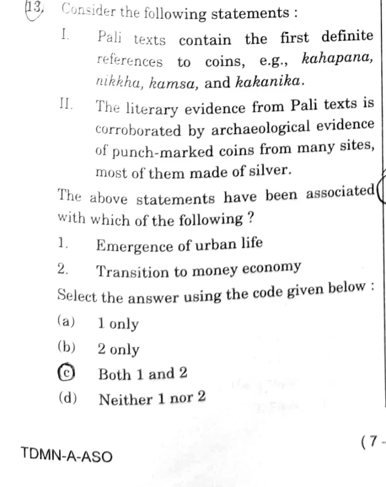 UPSC Prelims 2026 question on Pali texts & early coinage — covered with the BLOOM note