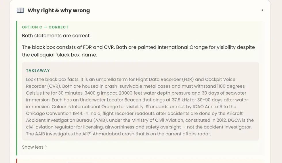 BLOOM illustrated note on Aircraft Black Boxes (Sci & Tech) — taught before UPSC Prelims 2026, same method as the APPSC series
