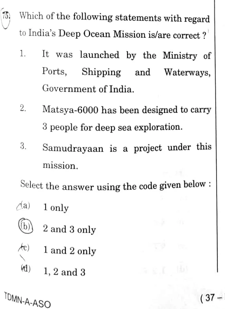 UPSC Prelims 2026 question on Deep Ocean Mission — covered with the BLOOM note