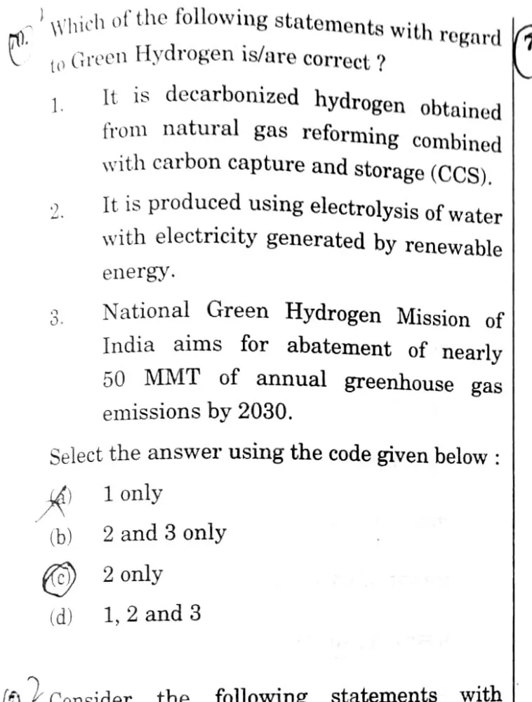 UPSC Prelims 2026 question on Green Hydrogen — covered with the BLOOM note