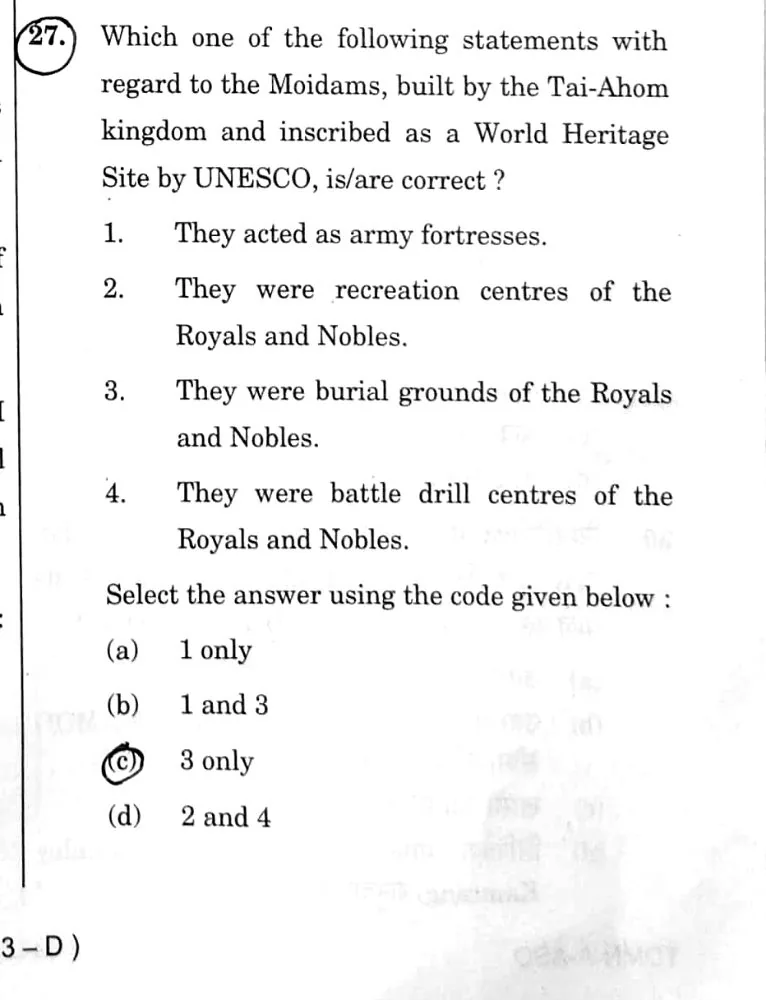 UPSC Prelims 2026 question on Moidams of the Ahom kings — exact match with the BLOOM note