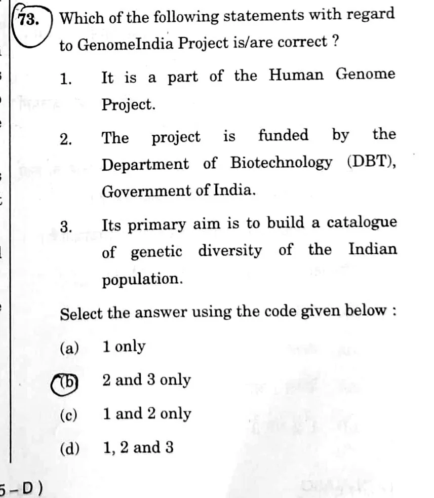 UPSC Prelims 2026 question on GenomeIndia Project — covered with the BLOOM note