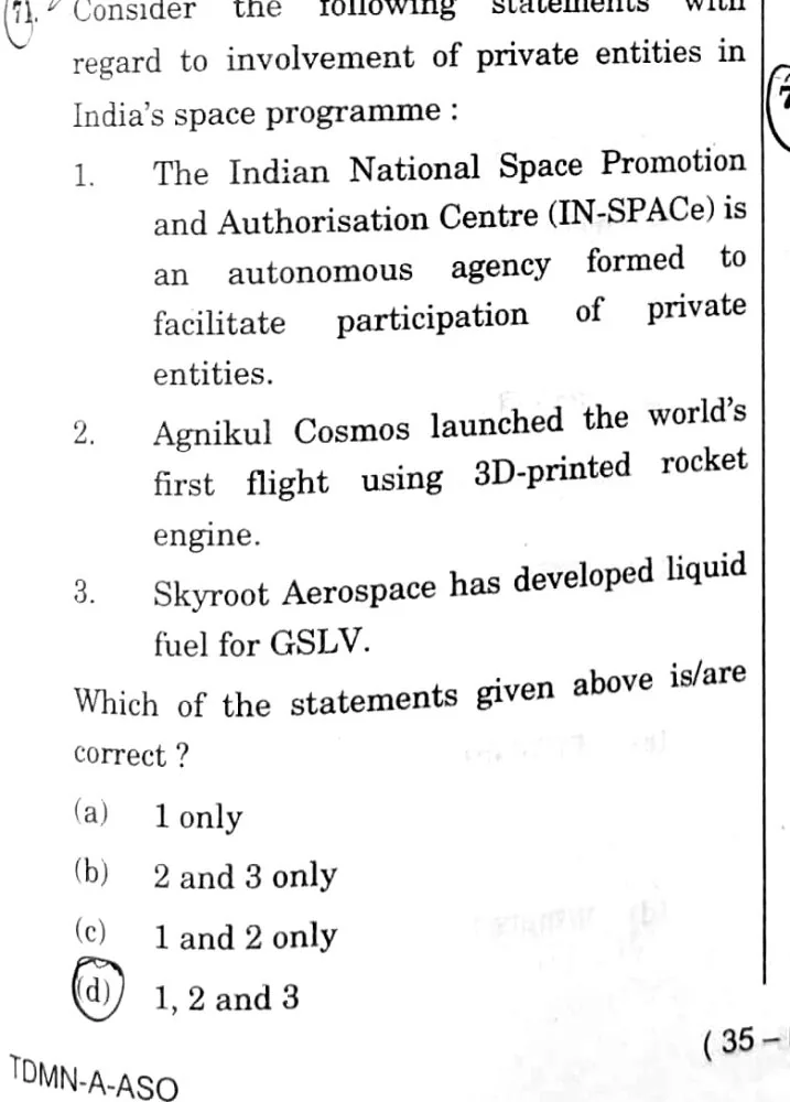 UPSC Prelims 2026 question on Private space (IN-SPACe) — covered with the BLOOM note