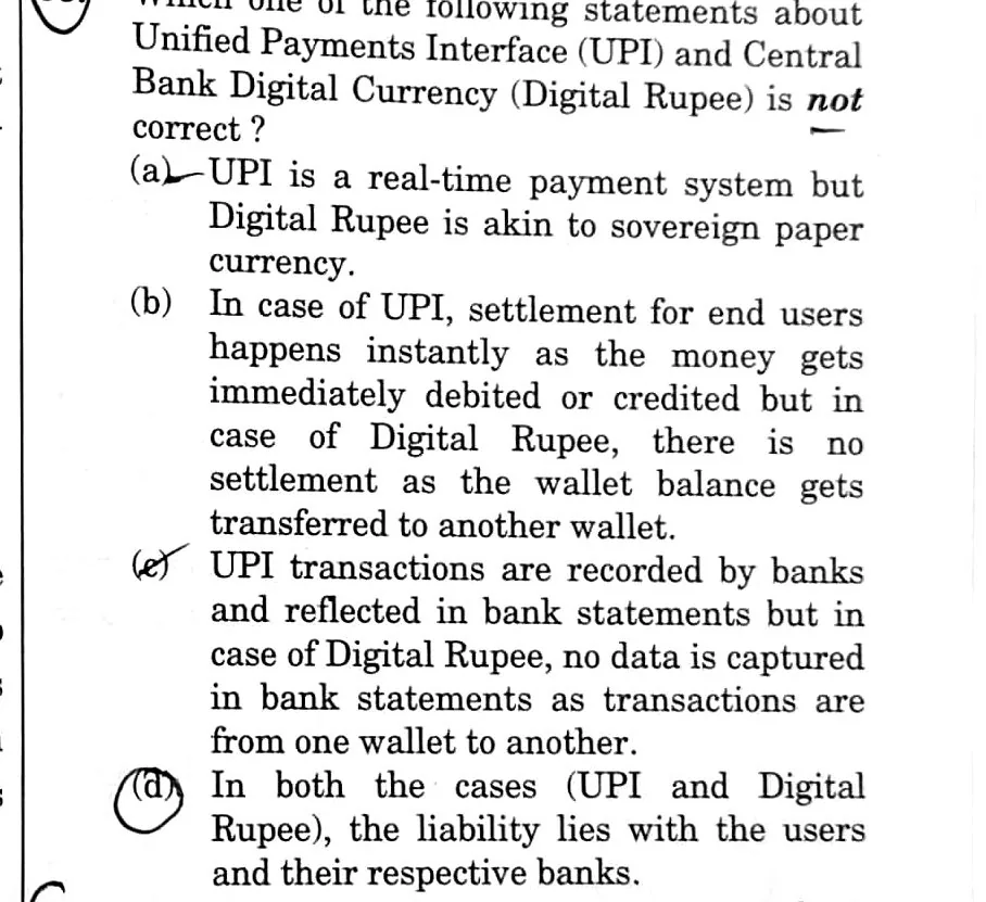UPSC Prelims 2026 question on UPI & the Digital Rupee — covered with the BLOOM note