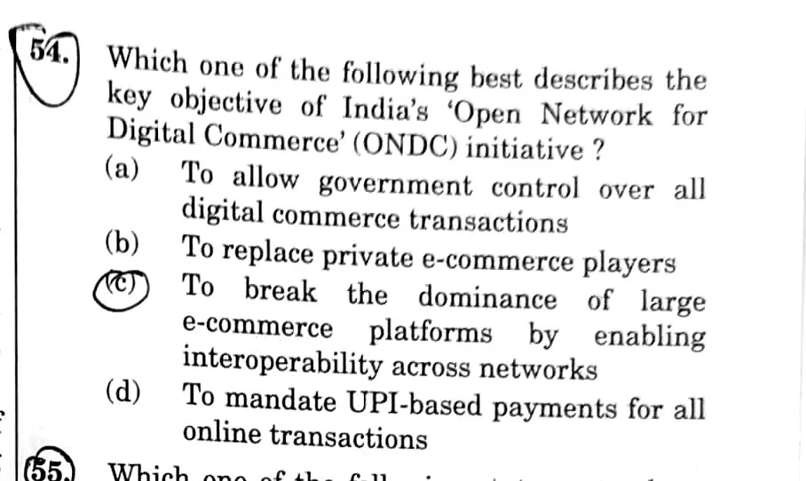 UPSC Prelims 2026 question on ONDC — covered with the BLOOM note