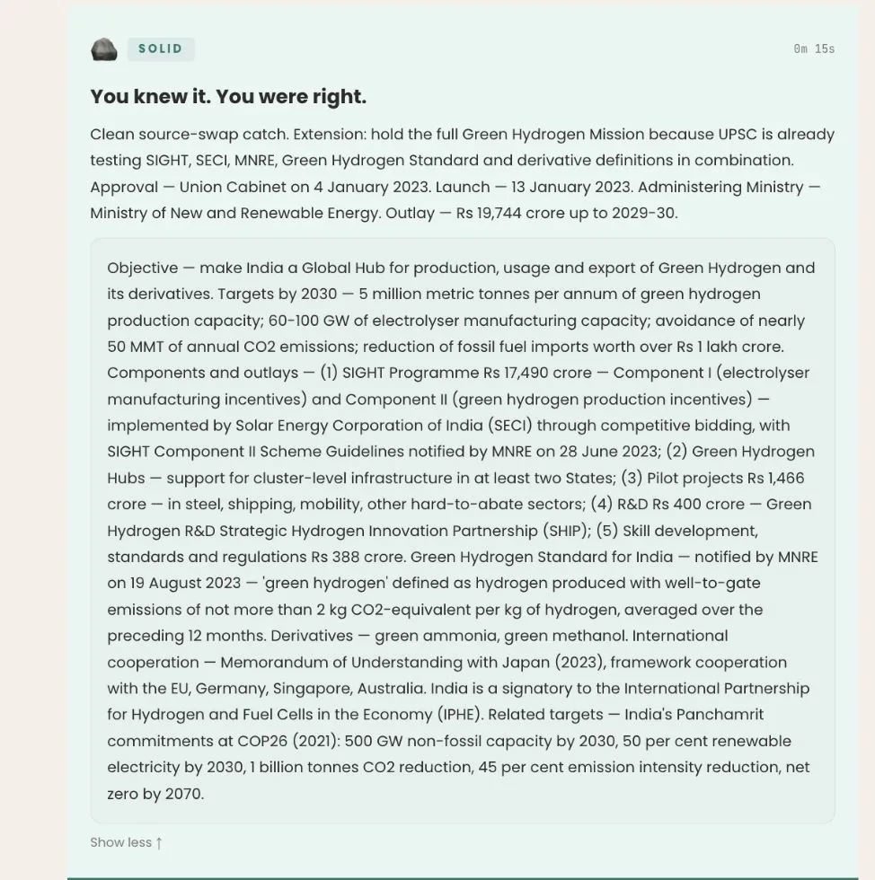 BLOOM illustrated note on Green Hydrogen (Sci & Tech) — taught before UPSC Prelims 2026, same method as the APPSC series