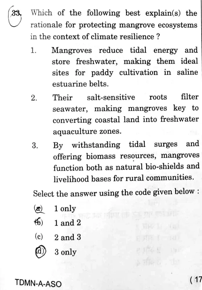 UPSC Prelims 2026 question on Mangroves & climate resilience — covered with the BLOOM note