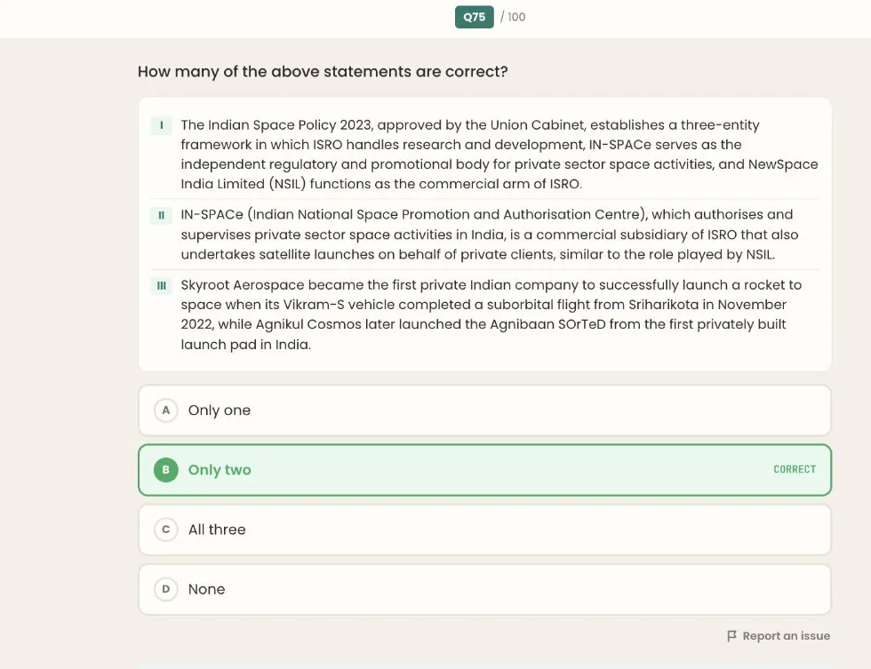 BLOOM illustrated note on Private space (IN-SPACe) (Sci & Tech) — taught before UPSC Prelims 2026, same method as the APPSC series