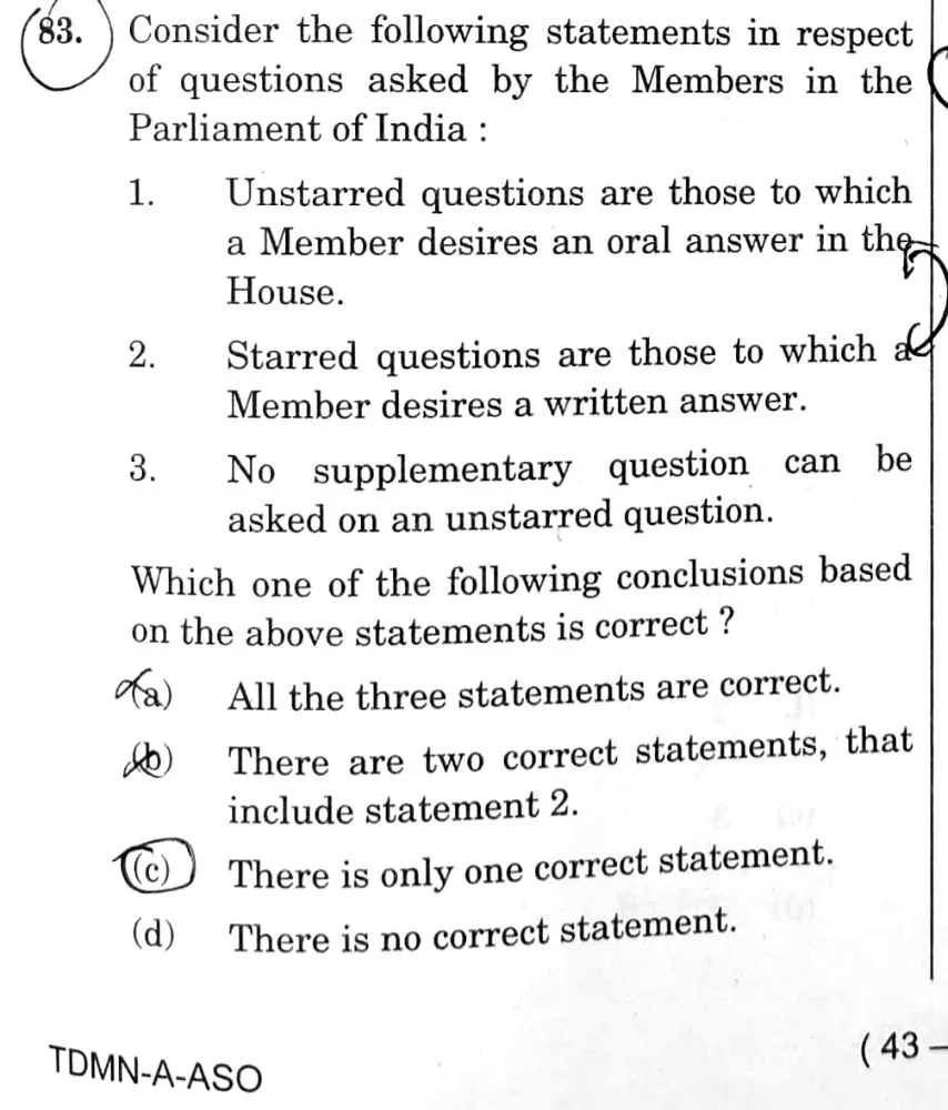 UPSC Prelims 2026 question on Parliament questions — covered with the BLOOM note