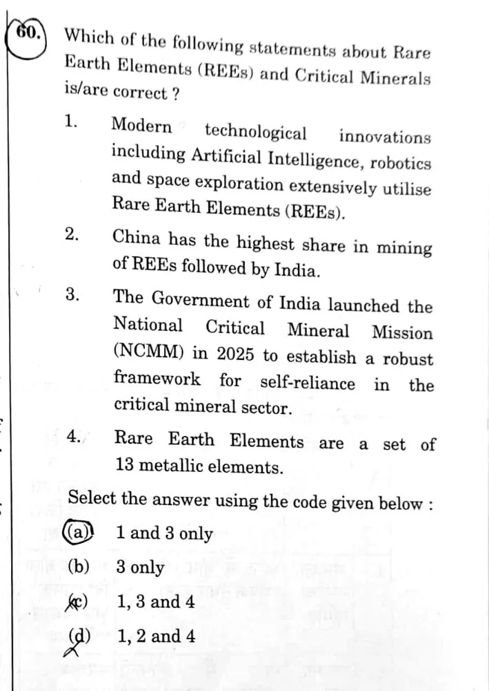 UPSC Prelims 2026 question on Rare Earths & critical minerals — covered with the BLOOM note